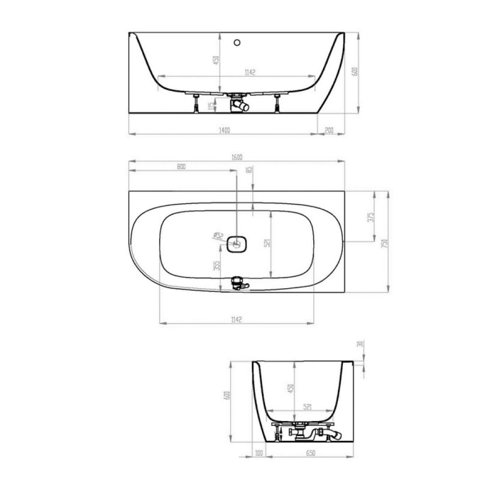 Hoesch iSENSI MONOLITH Eckwanne 160 x 75 cm rechts, mit Überlaufbefüllung