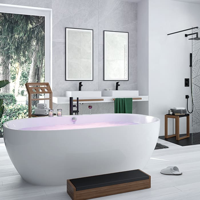 Hoesch iSENSI Ovalbadewanne 190 x 90 cm freistehend, mit Überlaufbefüllung in weiß