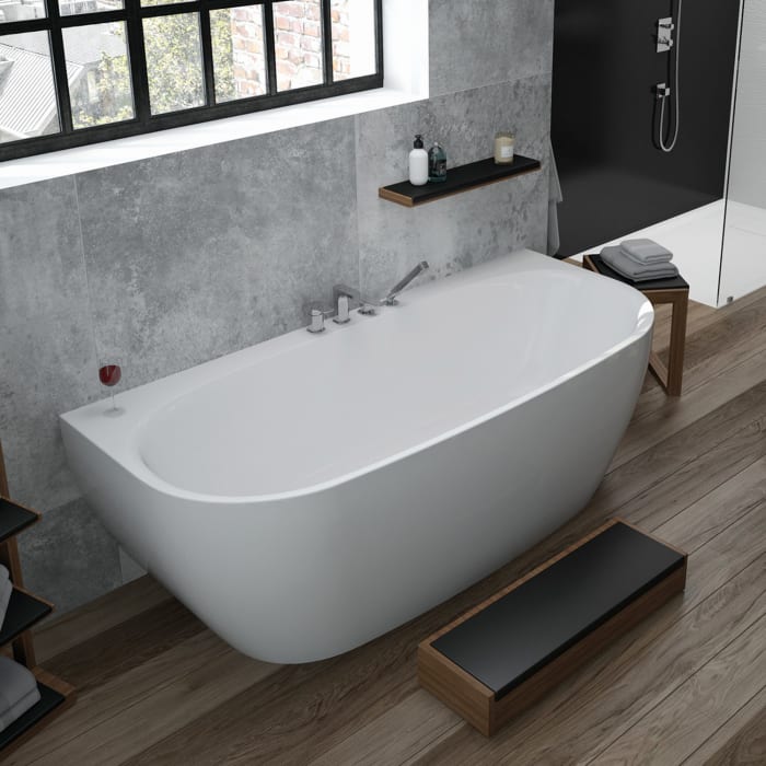 Hoesch iSENSI MONOLITH Vorwandwanne 180 x 80 cm, mit Überlaufbefüllung in weiß