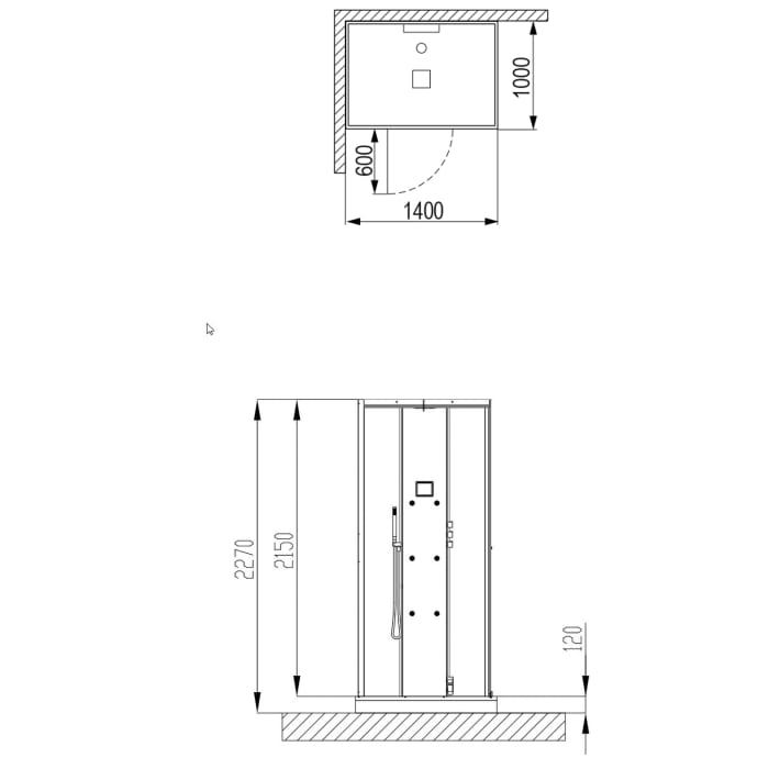 HOESCH SensePerience Dampfbad 140 x 100 cm für Ecke links mit Duschwanne mit Antirutsch