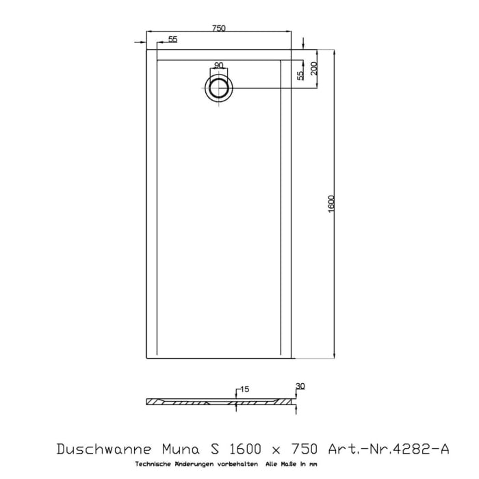 Hoesch Muna S Rechteckduschwanne 160 x 75 cm
