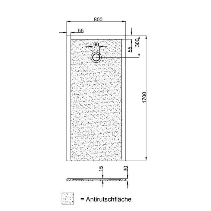 Hoesch Muna S Rechteckduschwanne 170 x 80 cm mit Antirutsch