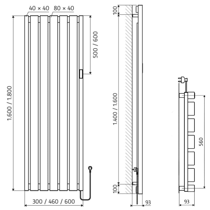 HSK Baro-E Elektro-Heizkörper 60 x 180 cm