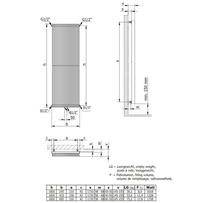 HSK Sky Badheizkörper mit Mittelanschluss unten 29,5 x 180 cm
