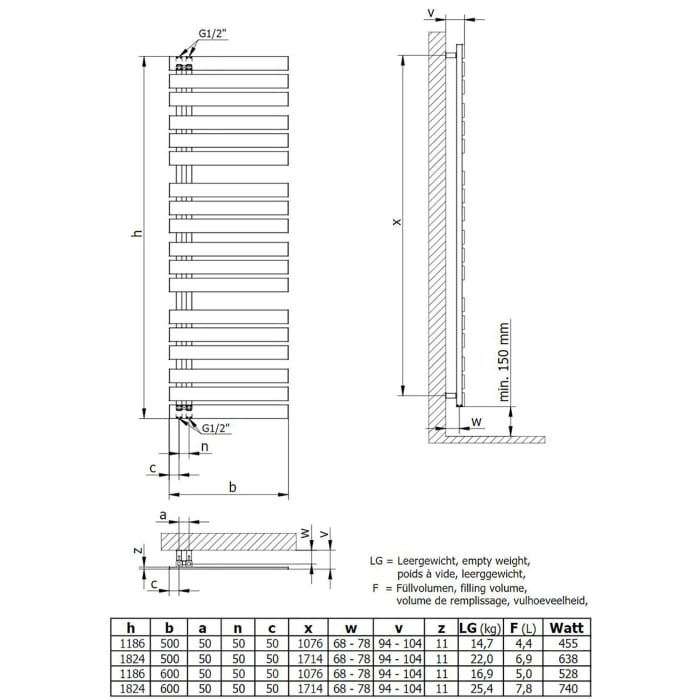 HSK Yenga Badheizkörper 60 x 118,6 cm