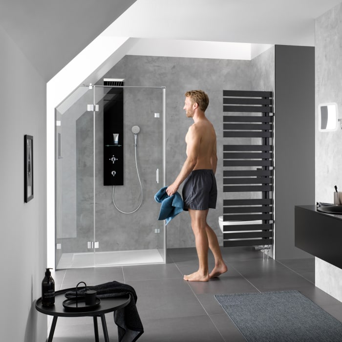 HSK Aperto Pur Pendeltür an Nebenteil mit Seitenwand in Ecke Sondermaß, Anschlag links