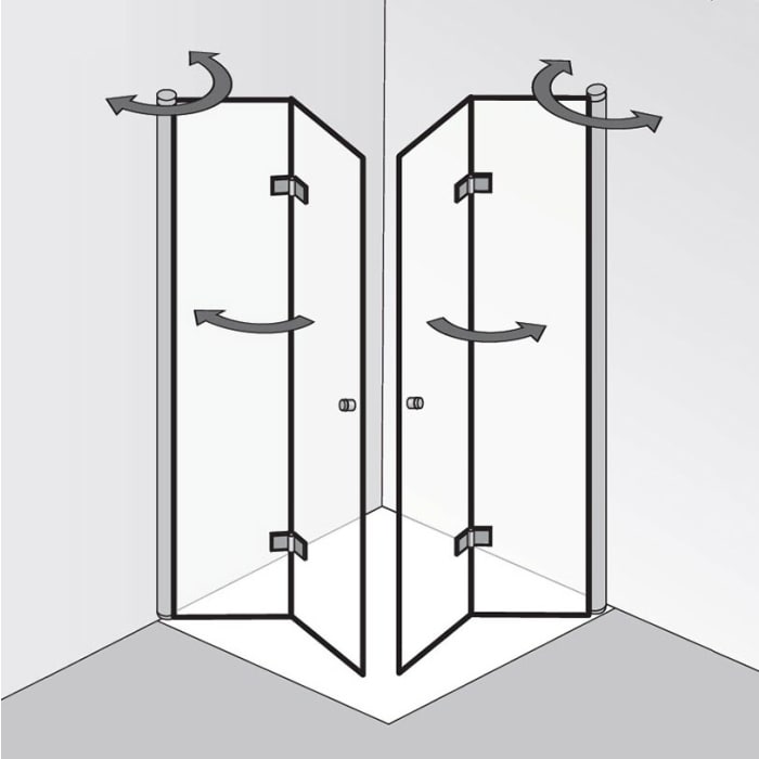 HSK Atelier Plan Eckeinstieg mit Drehfalttür 80 x 80 cm mit zusätzlichen Griffen am zweiten Türelement