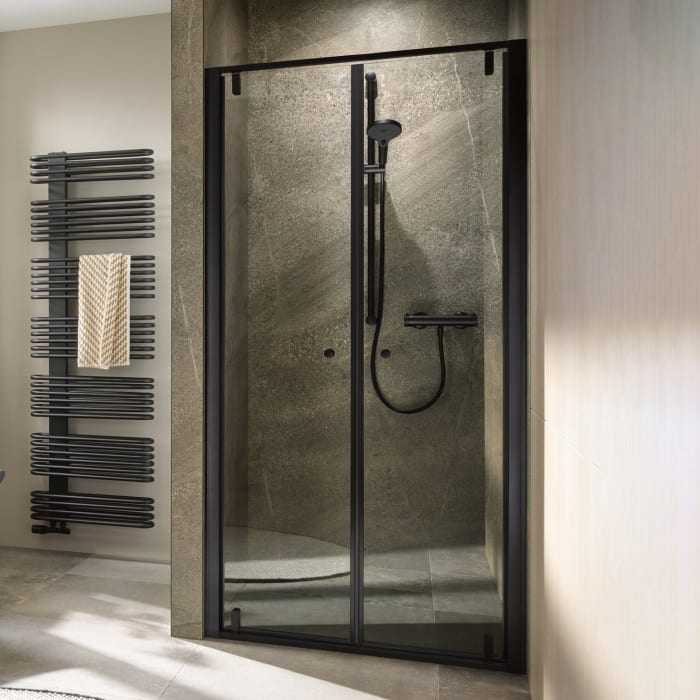 HSK Favorit Plus Drehpunkt Pendeltür für Nische oder Seitenwand, 100 x 200 cm, mit Edelglas-Beschichtung