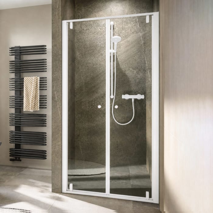 HSK Favorit Plus Drehpunkt Pendeltür für Nische oder Seitenwand, 100 x 200 cm, mit Edelglas-Beschichtung
