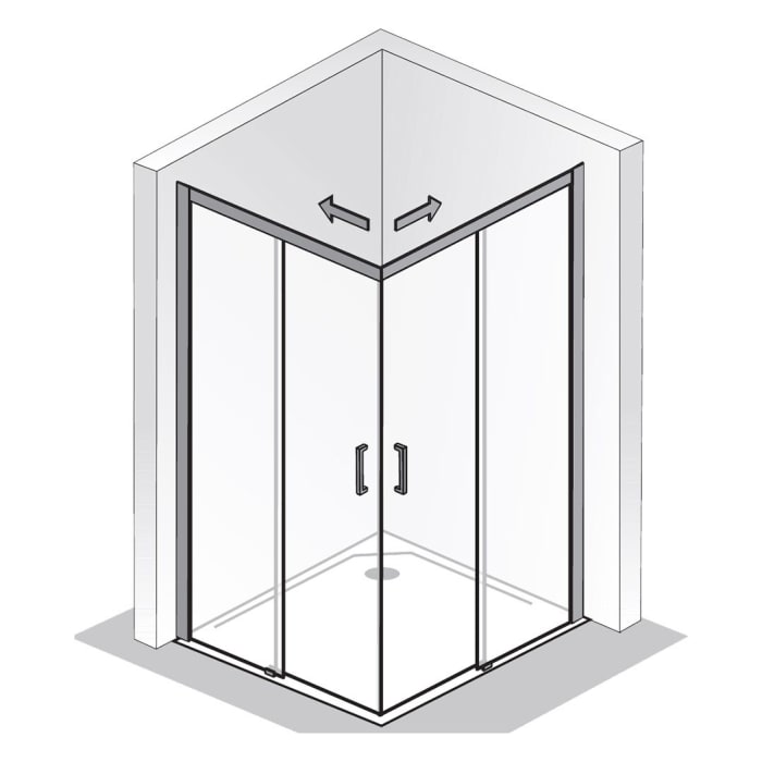 HSK Solida Eckeinstieg 4-teilig bodenfrei 140 x 90 cm mit Softclose beidseitig und Magnetgleiter