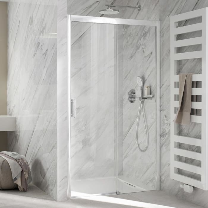 HSK Solida Gleittür 2-teilig bodenfrei Sondermaß bis 140 cm mit Softclose und Magnetgleiter, Festelement rechts