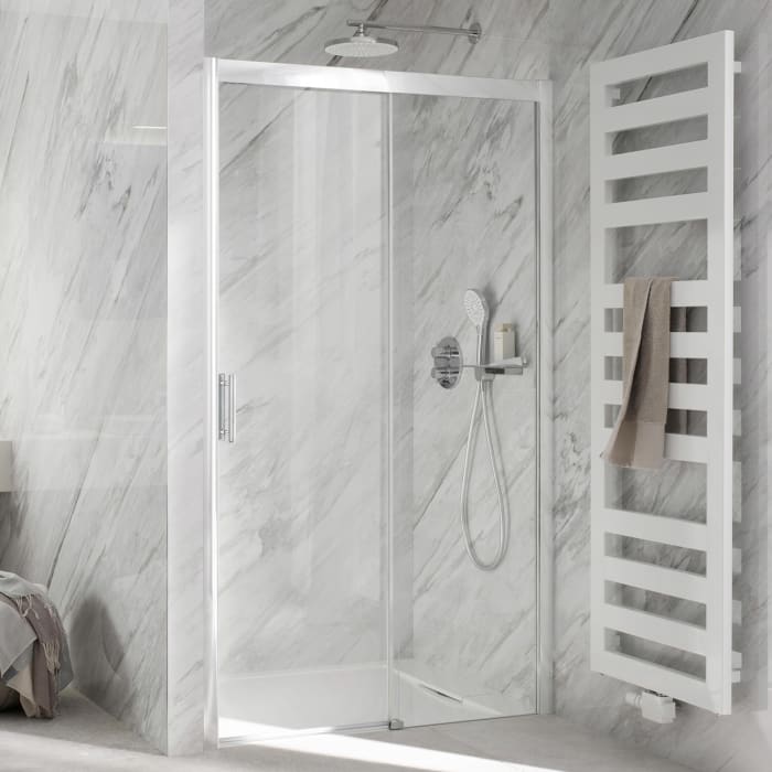 HSK Solida Gleittür 2-teilig bodenfrei 140 cm mit Softclose und Magnetgleiter, Festelement rechts