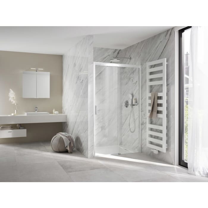 HSK Solida Gleittür 2-teilig bodenfrei 140 cm mit Softclose und Magnetgleiter, Festelement rechts