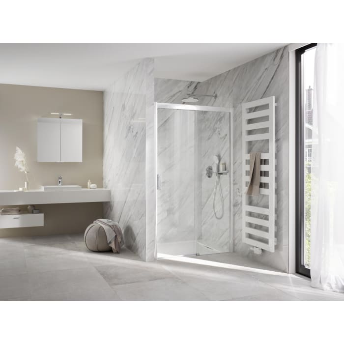 HSK Solida Gleittür 2-teilig bodenfrei Sondermaß bis 200 cm mit Softclose und Magnetgleiter, Festelement rechts