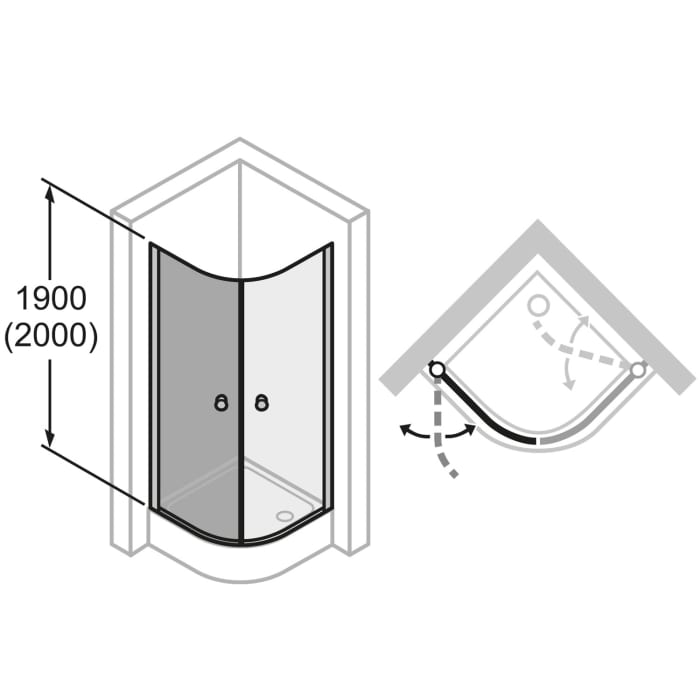 HÜPPE 501 Design pure 1/4 Kreis Schwingtür 1-flügelig, 80 x 200 cm, Radius 50 cm, Glas mit Anti-Plaque