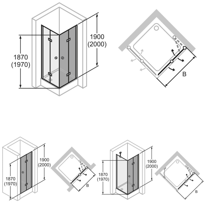 HÜPPE 501 Design pure 4-Eck Schwingfalttür Anschlag rechts 80 x 200 cm, Glas ohne Anti-Plaque