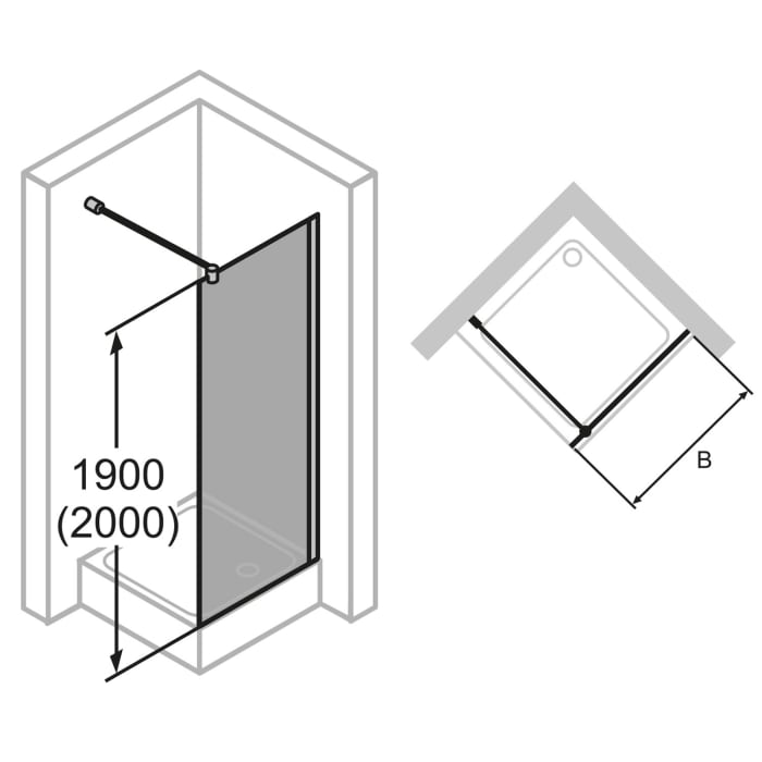 HÜPPE 501 Design pure 4-Eck Seitenwand für Pendeltür 75 x 200 cm, Glas ohne Anti-Plaque