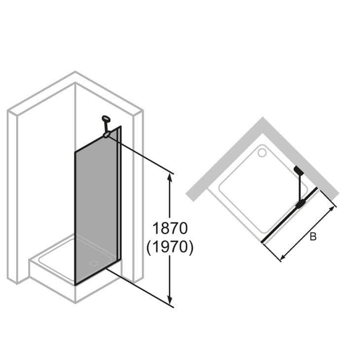 HÜPPE 501 Design pure 4-Eck Seitenwand für Schwingtür 90 x 200 cm, Glas ohne Anti-Plaque