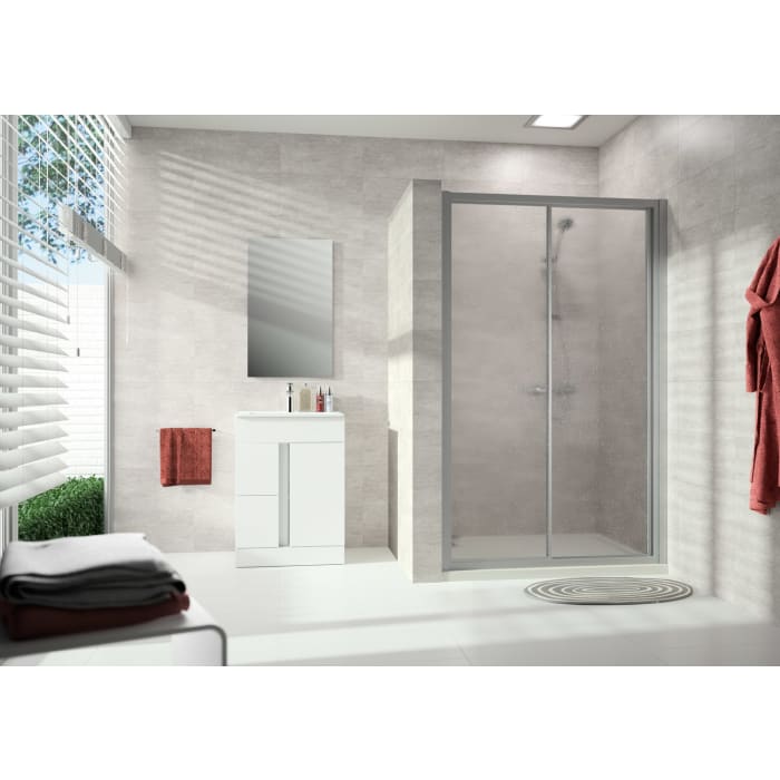 HÜPPE Alpha 2 vollgerahmt 4-Eck Gleittür 1-teilig mit festem Segment, 130 x 200 cm, Kunstglas