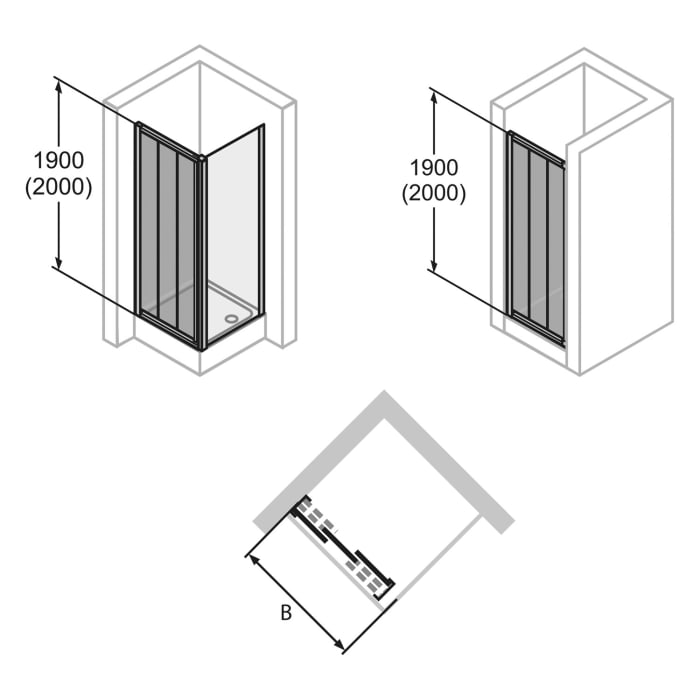 HÜPPE Alpha 2 vollgerahmt 4-Eck Gleittür 3-teilig beweglich, 80-180 x 120-200 cm, Kunstglas