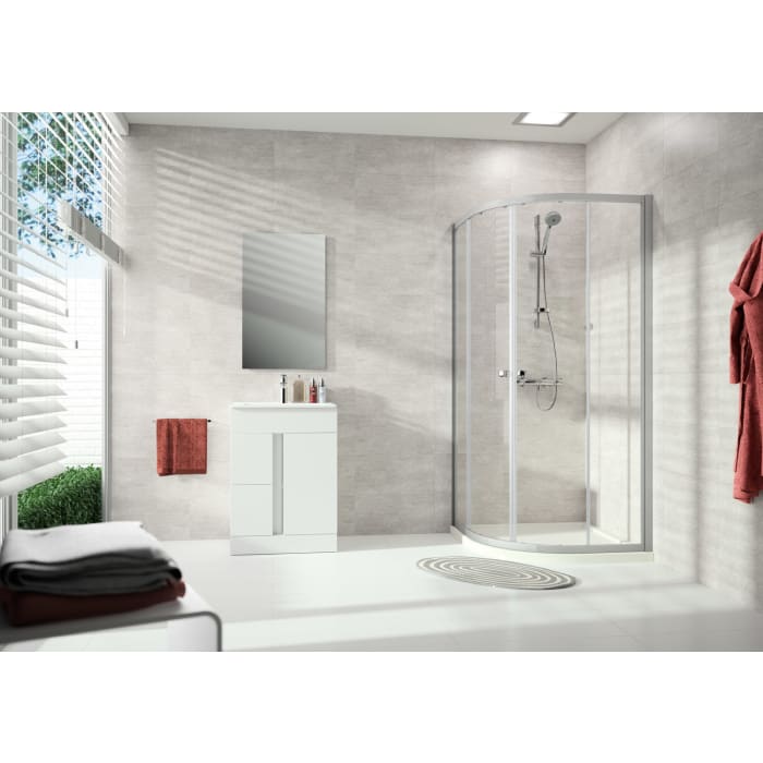 HÜPPE Alpha 2 teilgerahmt 1/4 Kreis Gleittür, 80 x 190 cm, Radius 55 cm, Glas ohne Anti-Plaque