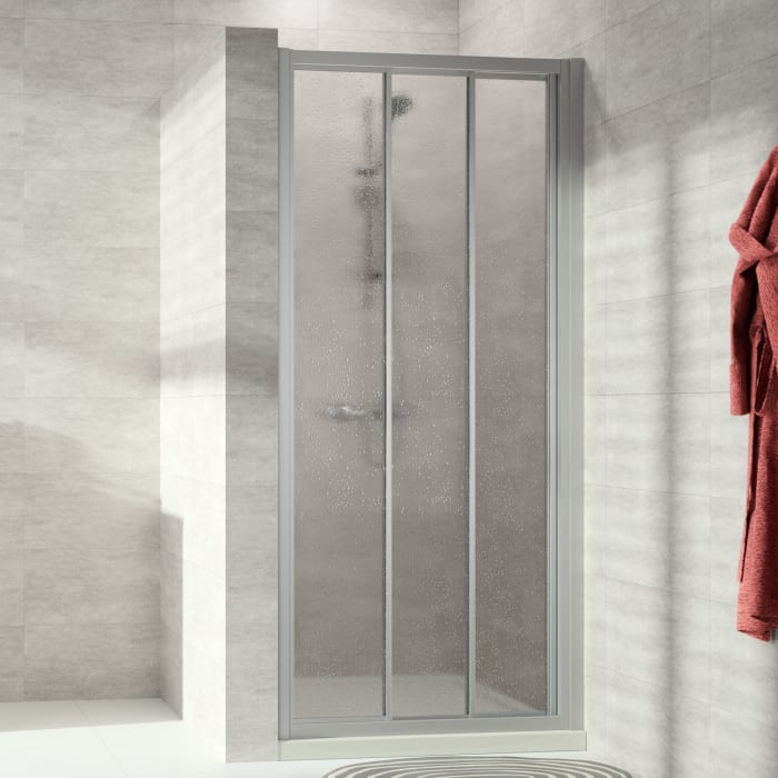 HÜPPE Alpha 2 vollgerahmt 4-Eck Gleittür 2-teilig mit festem Segment, 80 x 190 cm, Kunstglas