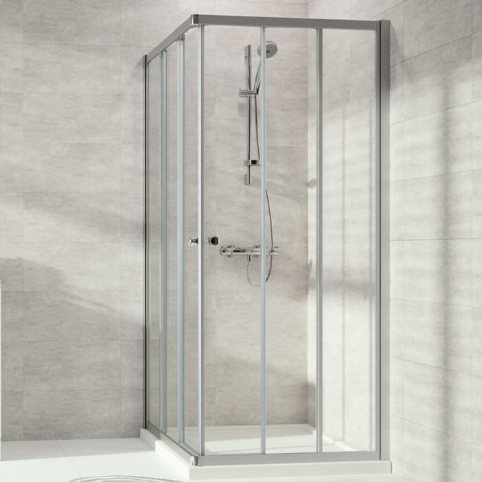 HÜPPE Alpha 2 teilgerahmt 4-Eck Gleittüreckeinstieg 3-teilig, 80/80 x 190 cm, Glas mit Anti-Plaque