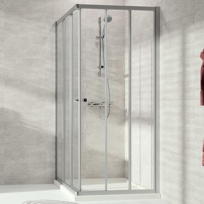 HÜPPE Alpha 2 teilgerahmt 4-Eck Gleittüreckeinstieg 3-teilig, 80 x 190 cm, Glas ohne Anti-Plaque