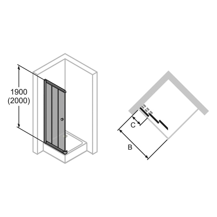 HÜPPE Alpha 2 teilgerahmt 4-Eck Gleittüreckeinstieg 3-teilig, 70 x 200 cm, Glas ohne Anti-Plaque