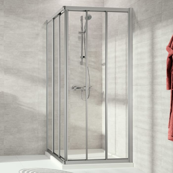 HÜPPE Alpha 2 vollgerahmt 4-Eck Gleittüreckeinstieg 3-teilig, 75 x 190 cm, Glas mit Anti-Plaque