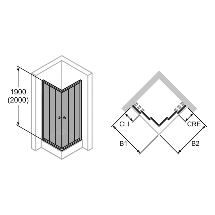 HÜPPE Alpha 2 teilgerahmt 4-Eck Gleittüreckeinstieg 3-teilig, 100/100 x 190 cm, Glas mit Anti-Plaque