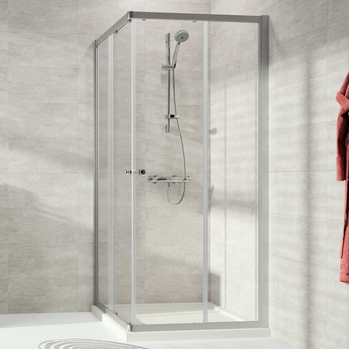 HÜPPE Alpha 2 teilgerahmt 4-Eck Gleittüreckeinstieg 2-teilig, 75 x 190 cm, Glas ohne Anti-Plaque