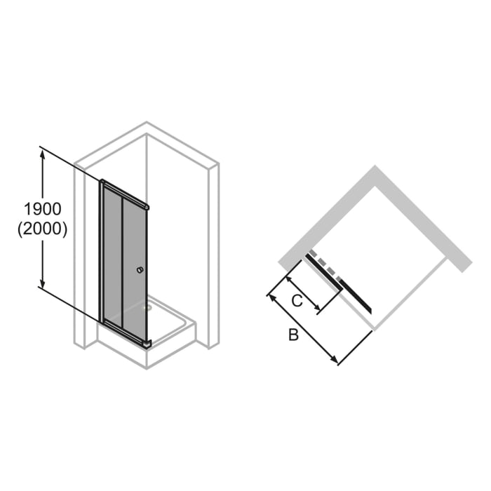 HÜPPE Alpha 2 teilgerahmt 4-Eck Gleittüreckeinstieg 2-teilig, 90 x 200 cm, Glas ohne Anti-Plaque