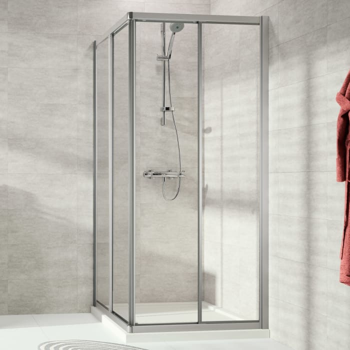 HÜPPE Alpha 2 vollgerahmt 4-Eck Gleittüreckeinstieg 2-teilig, 90 x 190 cm, Glas ohne Anti-Plaque