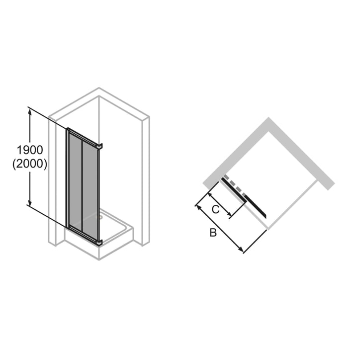 HÜPPE Alpha 2 vollgerahmt 4-Eck Gleittüreckeinstieg 2-teilig, 60-125 x 120-200 cm, Glas mit Anti-Plaque