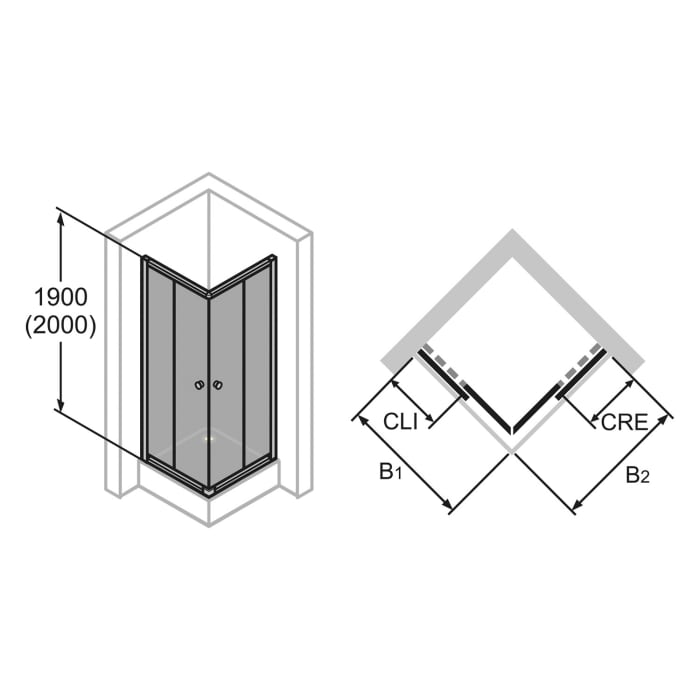 HÜPPE Alpha 2 teilgerahmt 4-Eck Gleittüreckeinstieg 2-teilig, 70/70 x 200 cm, Glas mit Anti-Plaque