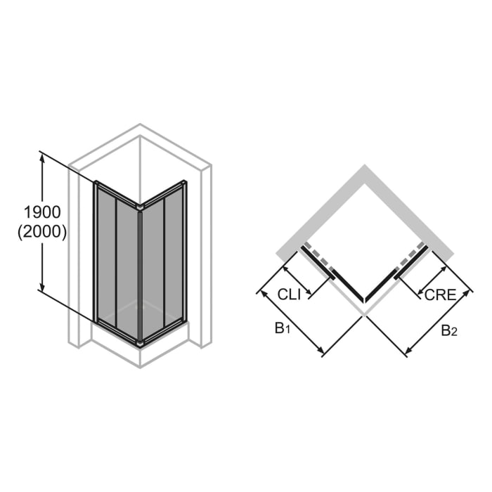 HÜPPE Alpha 2 vollgerahmt 4-Eck Gleittüreckeinstieg 2-teilig, 100/100 x 200 cm, Glas mit Anti-Plaque
