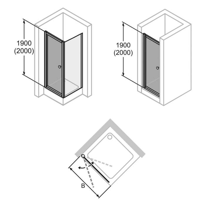 HÜPPE Alpha 2 teilgerahmt 4-Eck Schwingtür, 100 x 200 cm, Glas ohne Anti-Plaque