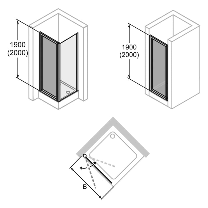 HÜPPE Alpha 2 vollgerahmt 4-Eck Schwingtür, 100 x 200 cm, Glas ohne Anti-Plaque