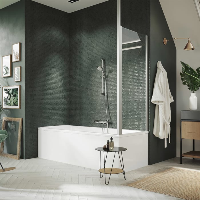 HÜPPE 501 Design pure Badewannenabtrennung Seitenwand über Eck im Sondermaß, Glas mit Anti-Plaque