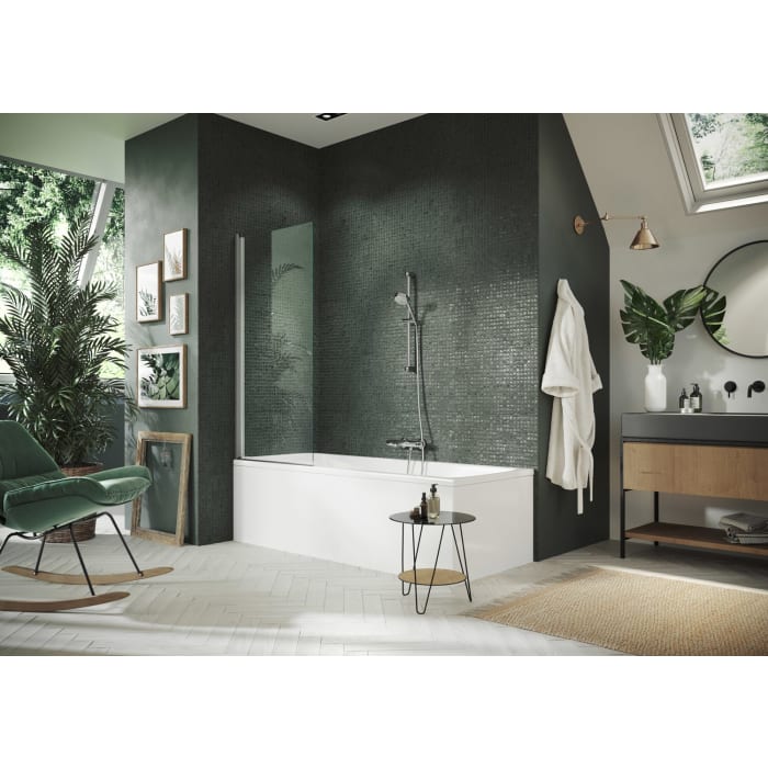 HÜPPE Design pure Badewannenabtrennung 1-teilig B: 50-100 H: bis 150 cm, Glas ohne Anti-Plaque