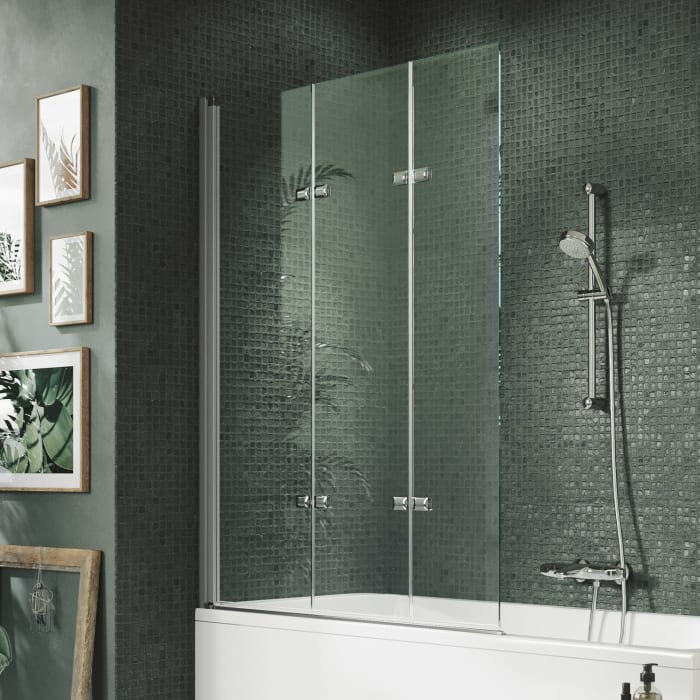 HÜPPE Design pure Badewannenabtrennung 3-teilig B: 120 H: 150 cm Linksbefestigung, Glas ohne Anti-Plaque