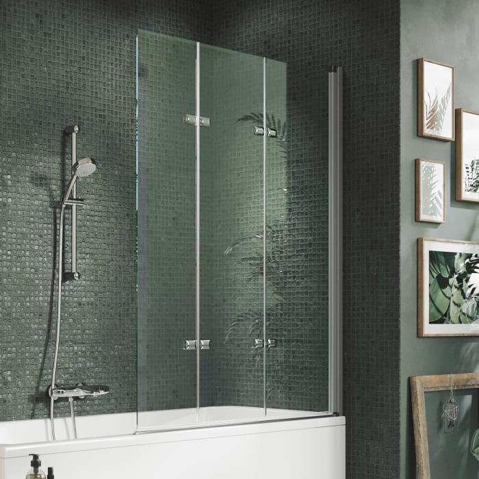 HÜPPE Design pure Badewannenabtrennung 3-teilig B: 100-120 H: bis 150 cm Rechtsbefestigung, Glas ohne Anti-Plaque