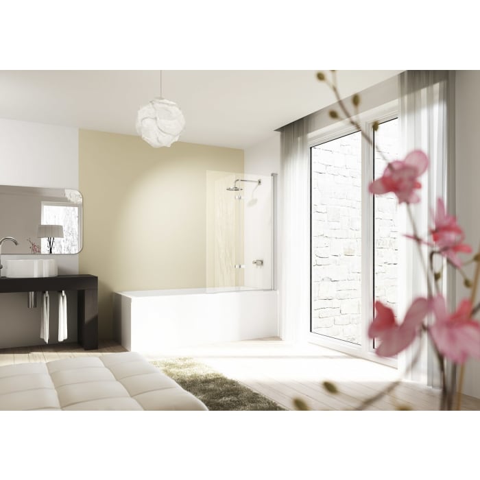 HÜPPE Design elegance Badewannenabtrennung Drehfalttür 100 x 150 cm mit Anti-Plaque, Befestigung rechts