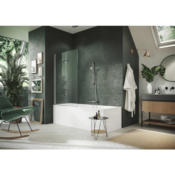 HÜPPE Design pure Badewannenabtrennung Schwingfalttür B: 120 H: 150 cm, Linksbefestigung, Glas mit Anti-Plaque