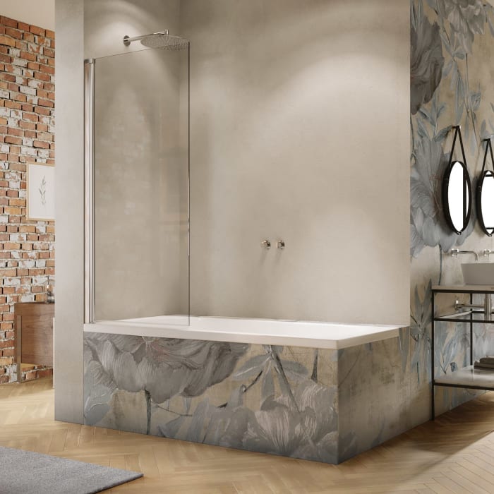 HÜPPE Solva teilgerahmt Badewannenabtrennung 1-teilig 50-100 x 120-200 cm, Glas ohne Anti-Plaque, Linksbefestigung