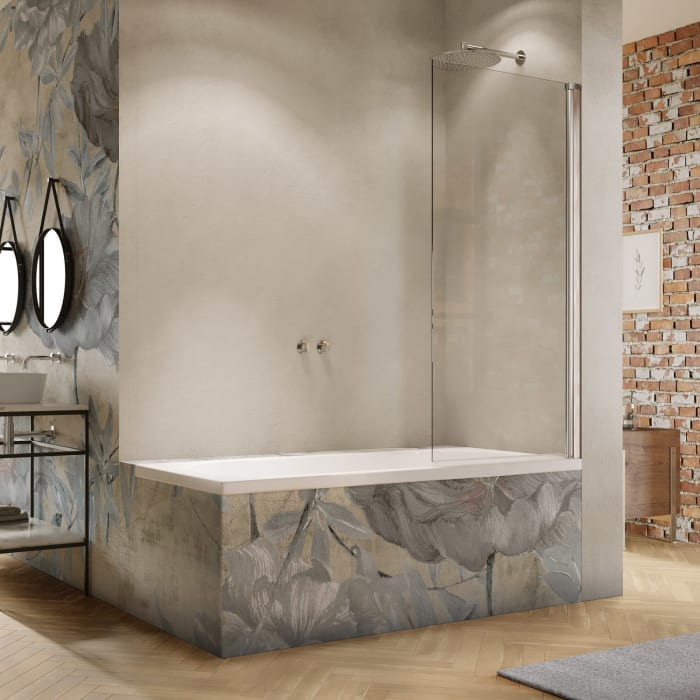 HÜPPE Solva teilgerahmt Badewannenabtrennung 1-teilig 75 x 150 cm, Glas ohne Anti-Plaque, Rechtsbefestigung