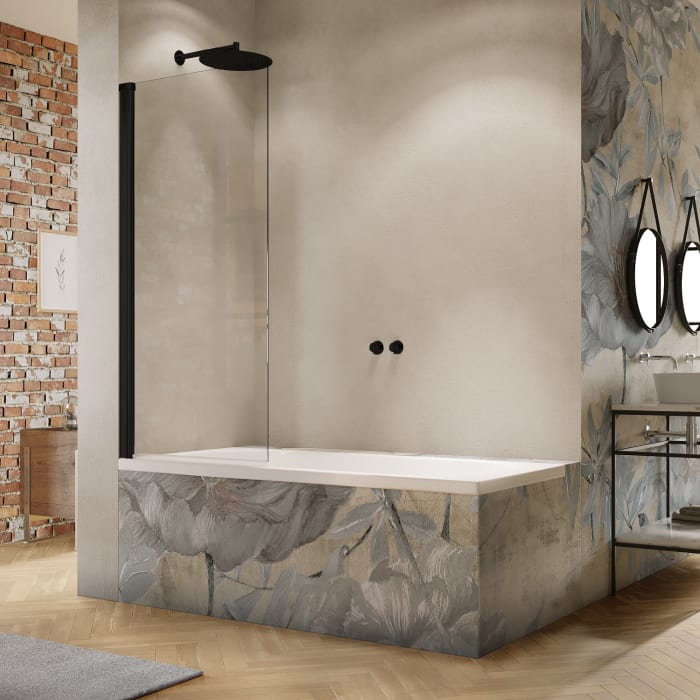 HÜPPE Solva teilgerahmt Badewannenabtrennung 1-teilig 50-100 x 120-200 cm, Glas ohne Anti-Plaque, Linksbefestigung