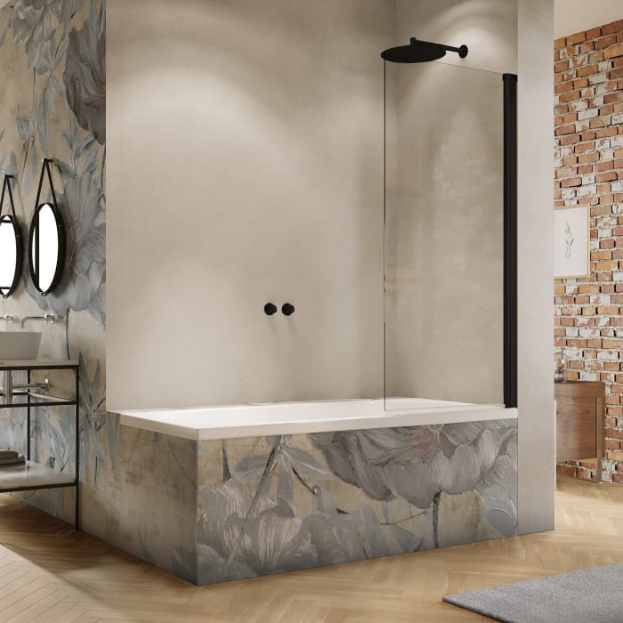 HÜPPE Solva teilgerahmt Badewannenabtrennung 1-teilig 50-100 x 120-200 cm, Glas ohne Anti-Plaque, Rechtsbefestigung