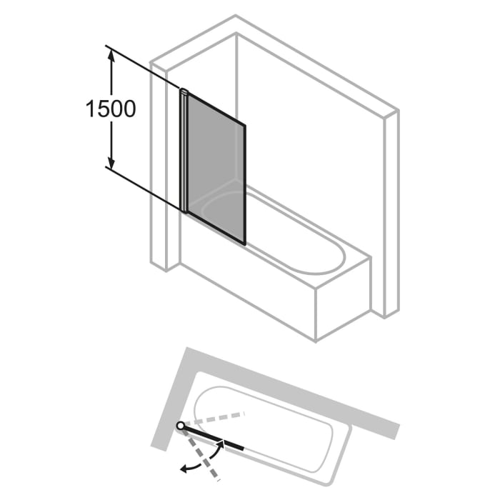 HÜPPE Solva teilgerahmt Badewannenabtrennung 1-teilig 50-100 x 120-200 cm, Glas ohne Anti-Plaque, Linksbefestigung